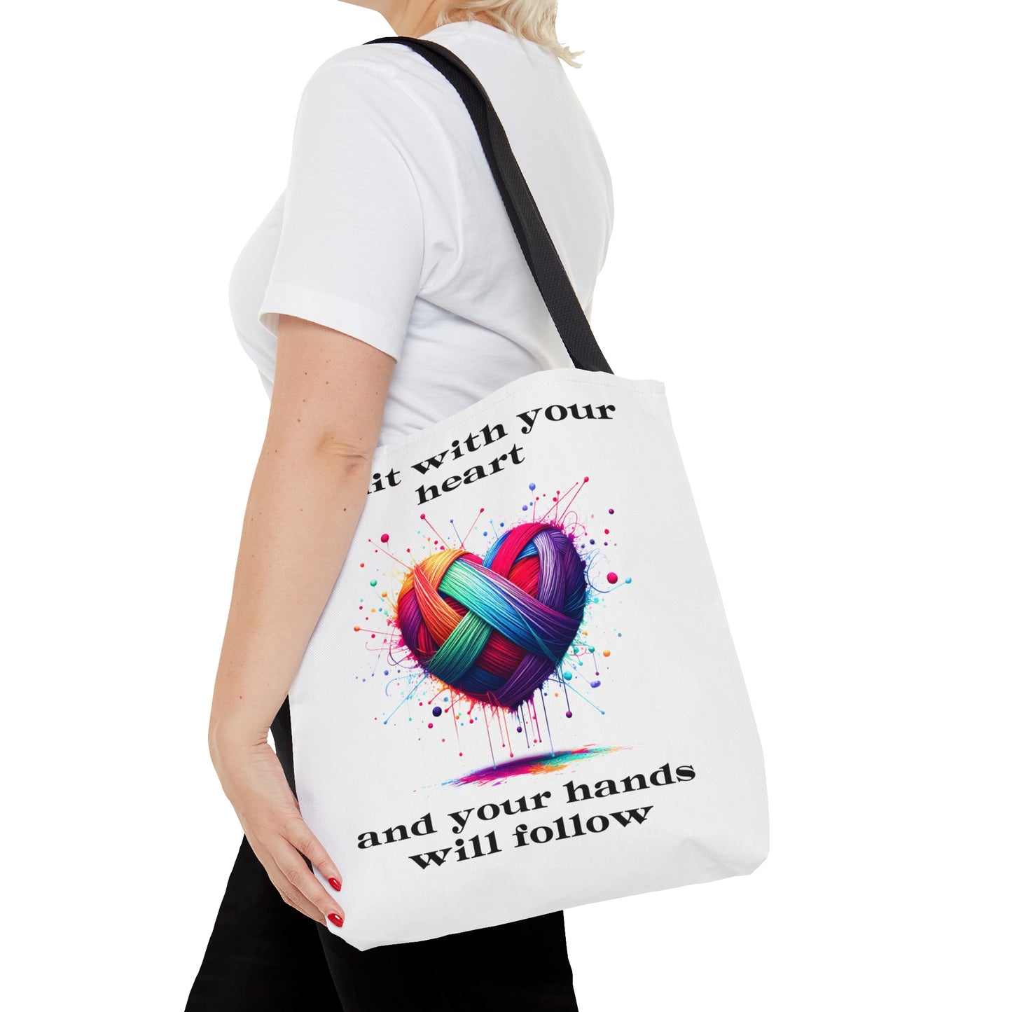 Knitters Project Bag, Gift for Yarn Lover, Yarn Tote Bag, Knit With Your Heart and Your Hands Will Follow, Small Medium Large Tote Bag Gift