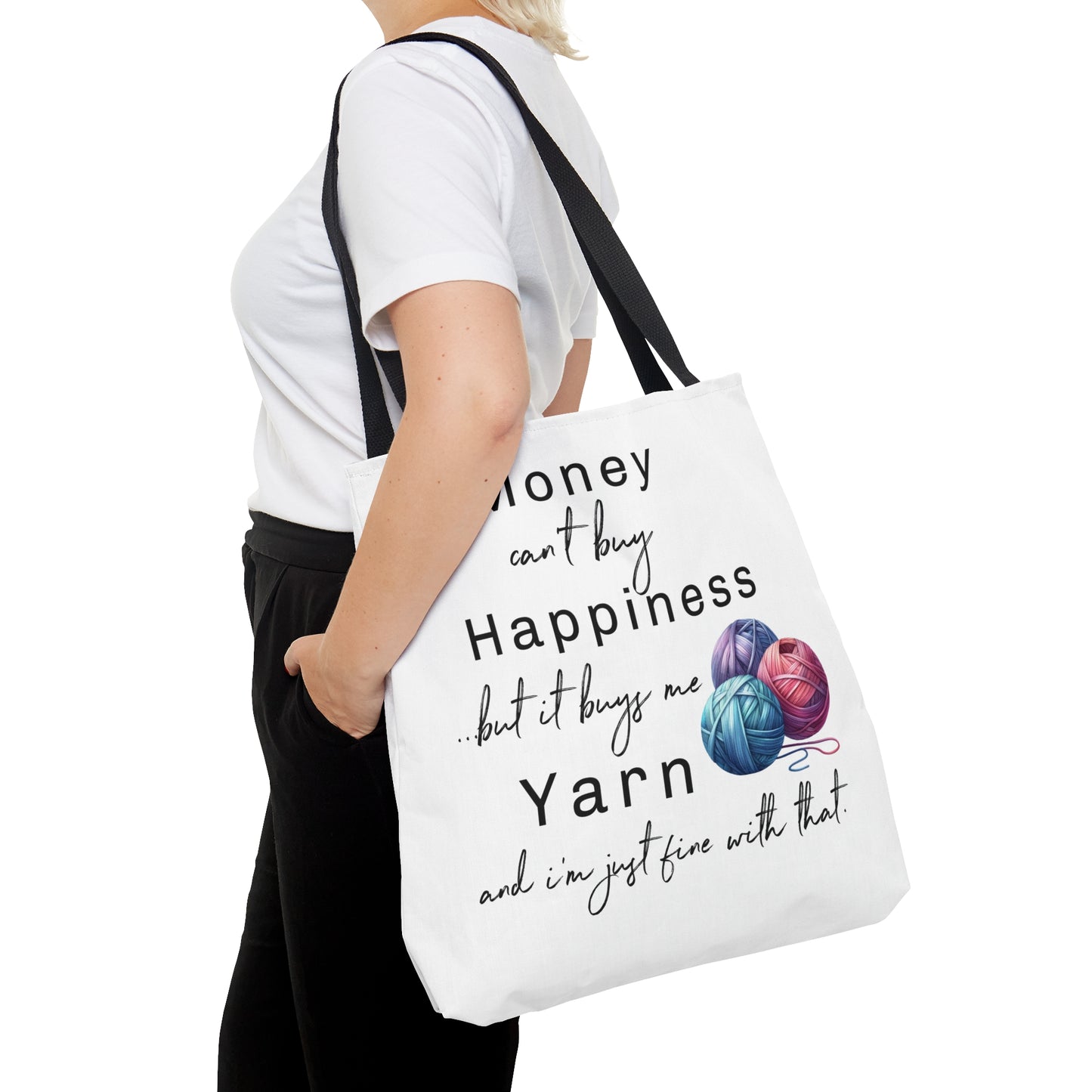 Bag for Yarn, Tote Bag for Knitter, Bag for Crochet Project, Gift for Yarn Lover, Project Bag, Money Can't Buy Happiness Bag, Funny Yarn Bag