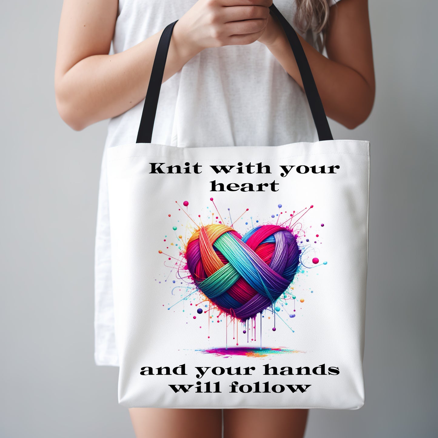 Knitters Project Bag, Gift for Yarn Lover, Yarn Tote Bag, Knit With Your Heart and Your Hands Will Follow, Small Medium Large Tote Bag Gift