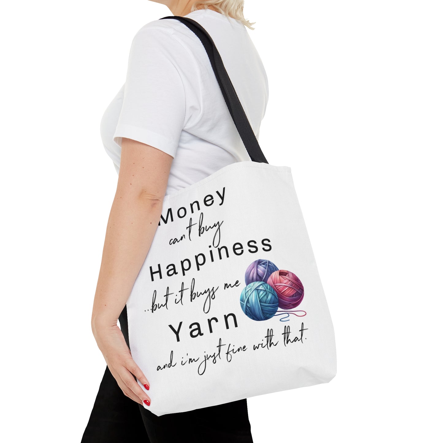 Bag for Yarn, Tote Bag for Knitter, Bag for Crochet Project, Gift for Yarn Lover, Project Bag, Money Can't Buy Happiness Bag, Funny Yarn Bag