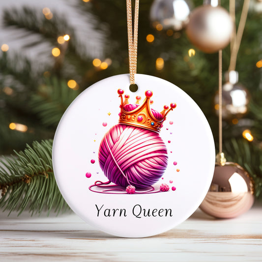Knitters Ornament, Christmas Ornament for Crocheter, Gift for Yarn Lover, Ceramic Ornament, Yarn Queen Ornament, Decoration for Yarn Lover